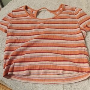 SO Orange and White Ribbed Crop T-Shirt